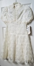 Vtg Jessica McClintock Girls Dress 12 Ivory Lace Confirmation Jr Bridesmaid