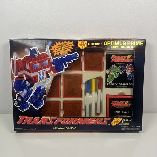 Vintage 1995 Transformers G2 Optimus Prime Stamp Block Set Hasbro Boxed