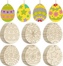 36PCS Wooden Easter Ornaments to Paint, 6 Styles DIY Blank Unfinished Wood Egg C