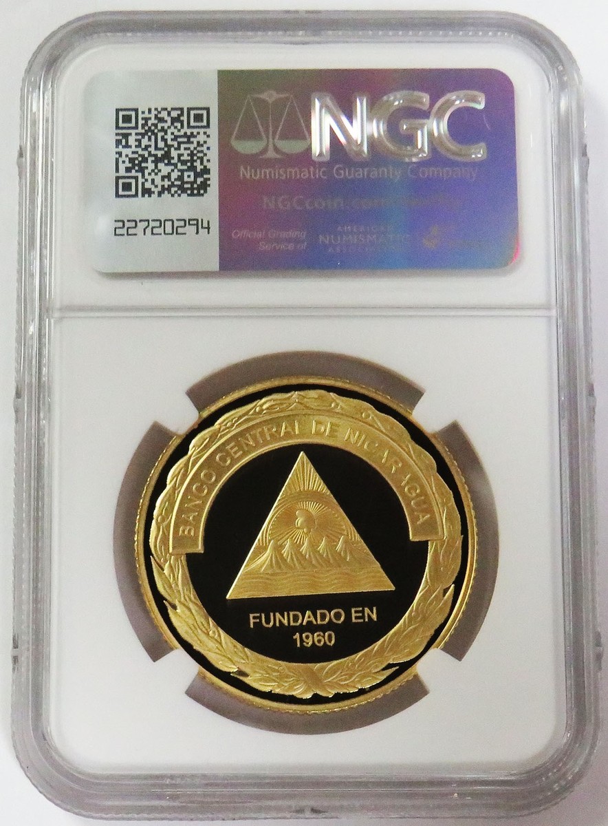 2010 GOLD 80 MINTED NICARAGUA 50 CORDOBAS CENTRAL BANK ANNIV 1oz