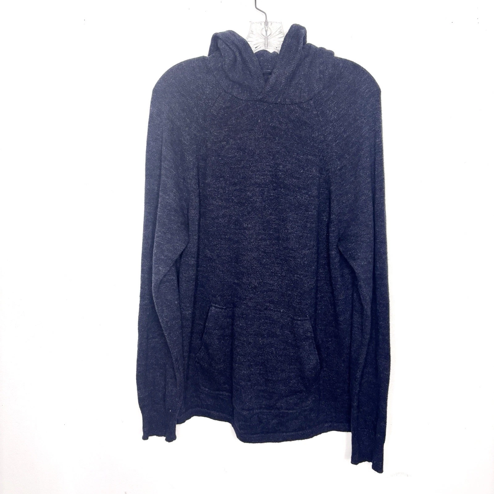J Crew Hooded Sweater Mens Large Navy Blue Pullover Wool Blend Streetwear Casual