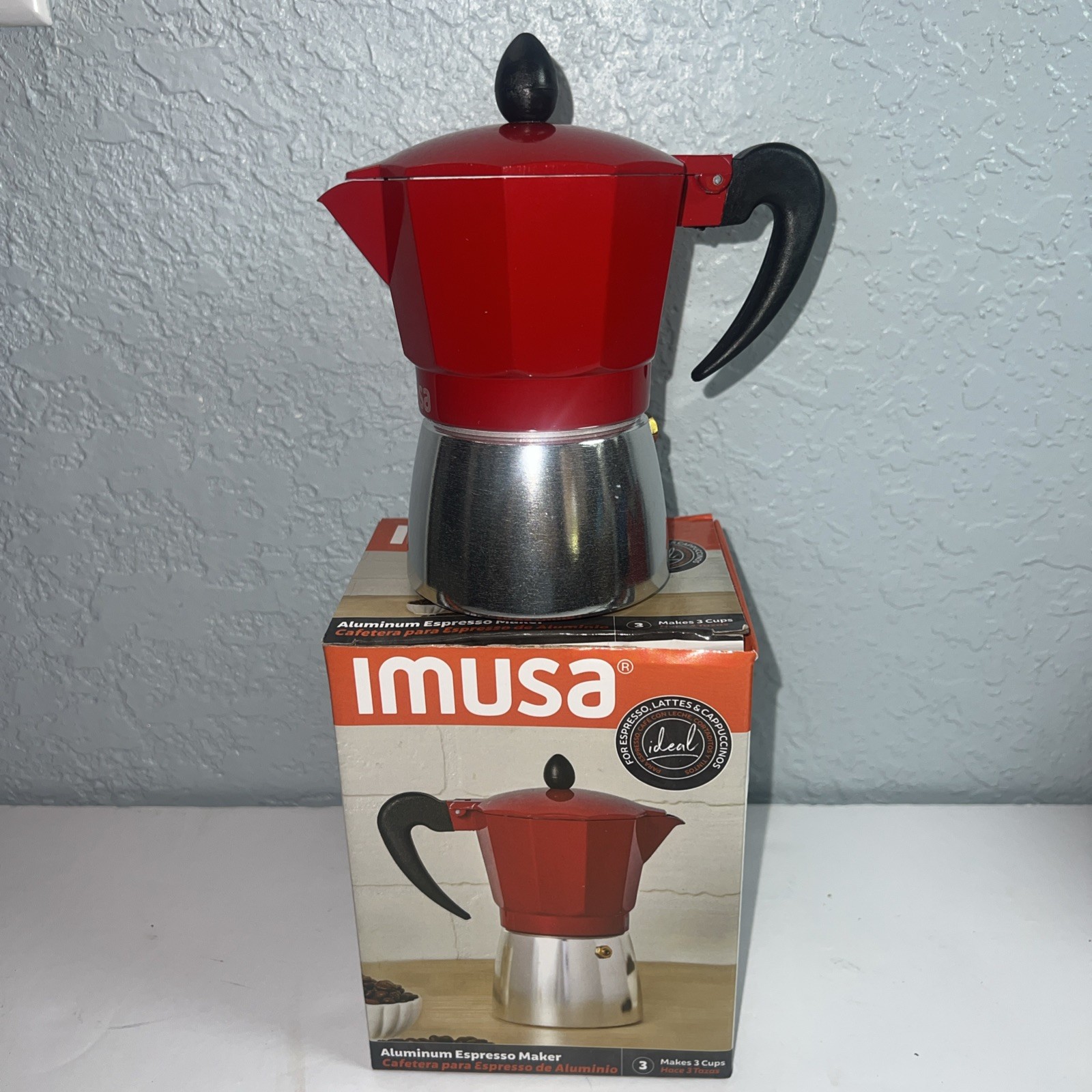 Imusa Red Aluminum Stovetop 3-cup Classic Italian and Cuban 