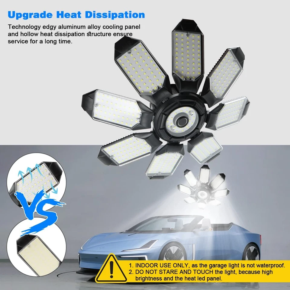 Garage Lighting - 80000LM Super Bright 6500K Garage Lights Ceiling Led w/ 8 D... - Image 4 of 4