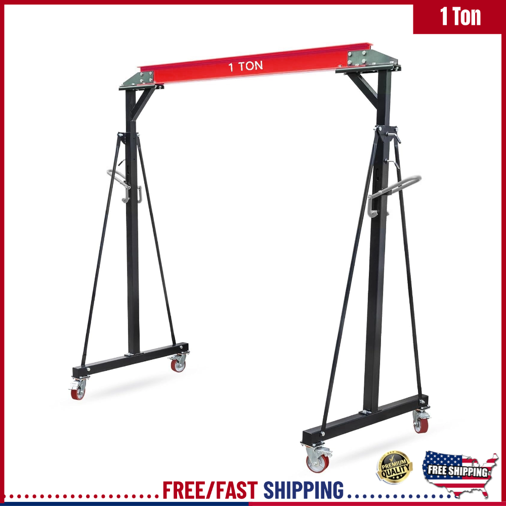 1Ton 8-12 FT H Gantry Crane 2200LBS Steel Hoist Shop Crane Lift