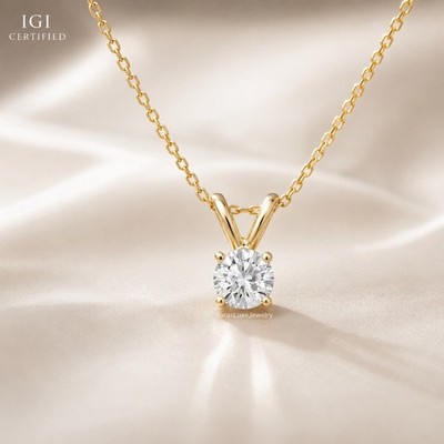 1.25 CT Round Lab Grown Diamond Women Wedding Gift Pendant 14K Yellow Gold