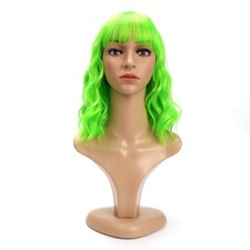 Short Curly Bob Wig for Women with Bangs Synthetic Neon Green Daily Use Wig