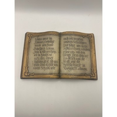 Vintage German Wax Plaque Lord's Prayer Vater Unser Open Book Wall Hanging Decor