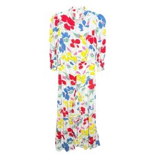 RIXO Womens Floral Maxi Dress Size S Puff Sleeve Mock Neck Retro Dopamine Chic