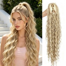 Wavy Claw Clip Ponytail, Easy Wear, Fluffy Natural Curls Daily Party Styling