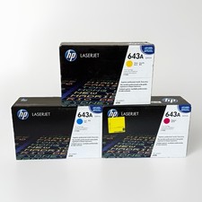 Genuine OEM HP 643A Q5951A Q5952A Q5953A CMY Lot of 3 New Toners, FREE SHIPPING