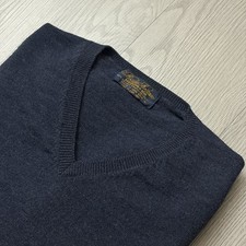 VTG 80s Brooks Brothers Blue V Neck Italian Merino Wool Sweater Size Large