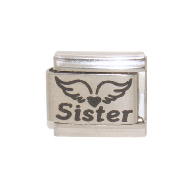 Schwester mit Engelsflügeln Herz Laser Italian Charm - passt 9mm Italian Charms