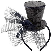Black Mini Top Hat Headband Fascinator Tea Party Headpiece for Women