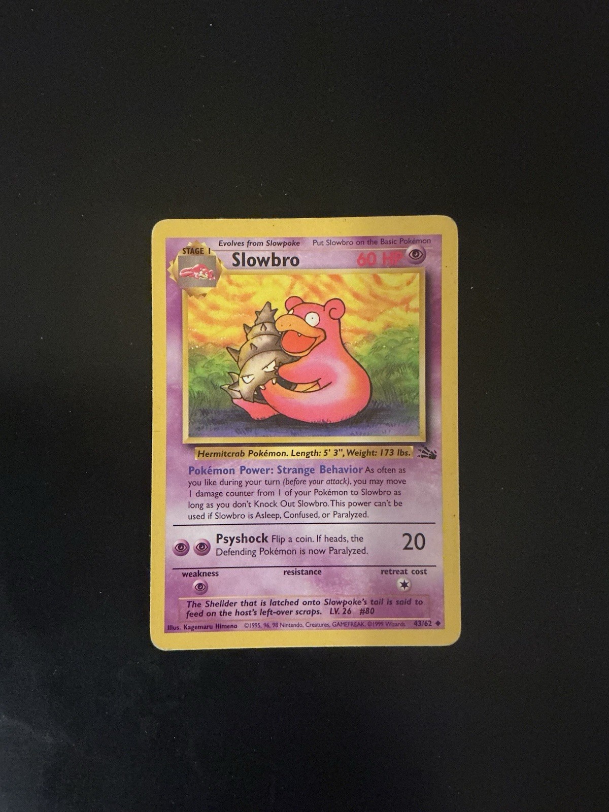 Pokemon Slowbro Vintage Fossil Set Card #43/62 Wotc 1999