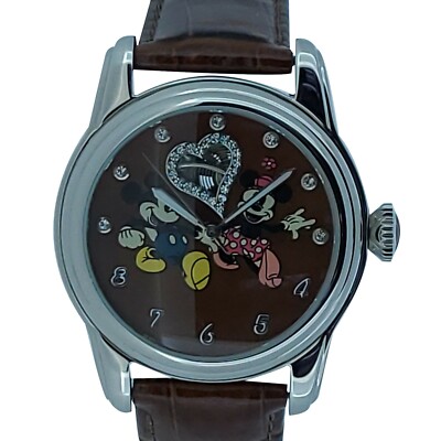 Mickey Mouse unisex watch with crystal drops Vintage Mickey Mouse Watch Disney Collectible Brown Leather  main image 4