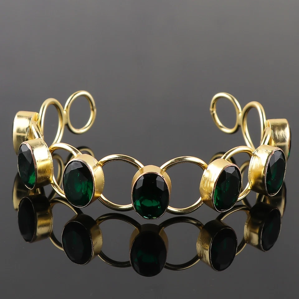 Diopside Gemstone Handmade Bangle,18kGold Plated 925 Sterling Silver Bangle - Image 2 of 3