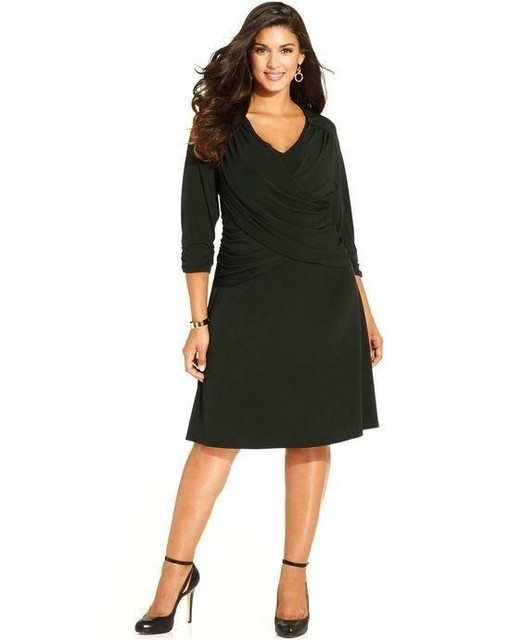 bslim Plus 1X Womens Dress Black VNeck Faux Wrap Builtin Shapewear NWT eBay