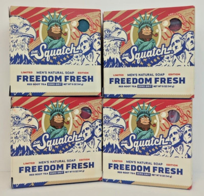 LOT OF 4 !!! Dr. Squatch Freedom Fresh Limited Edition Bar Soap 5oz EA No Grit