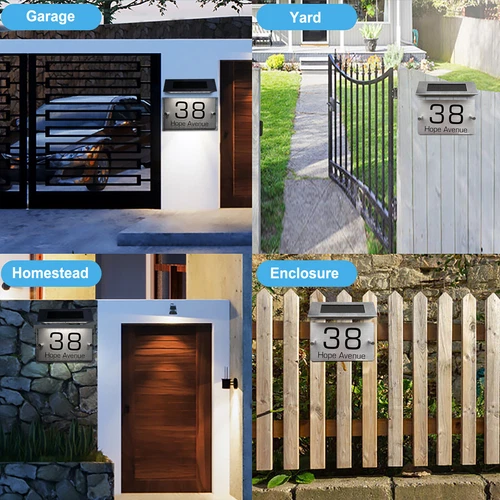 House Number Plaques Door Signs Door Number Personalised Name Solar LED Light - Picture 13 of 15