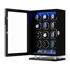 Automatic Watch Winder for 12 Watches LED LCD Touch Screen Display Storage Case