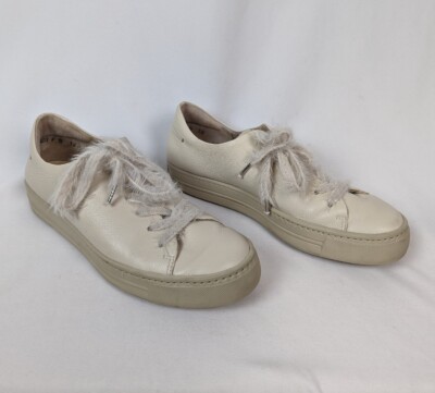 PAUL GREEN $396 Women's Newport Leather Sneaker Cream Fuzzy Laces Extra  Soft