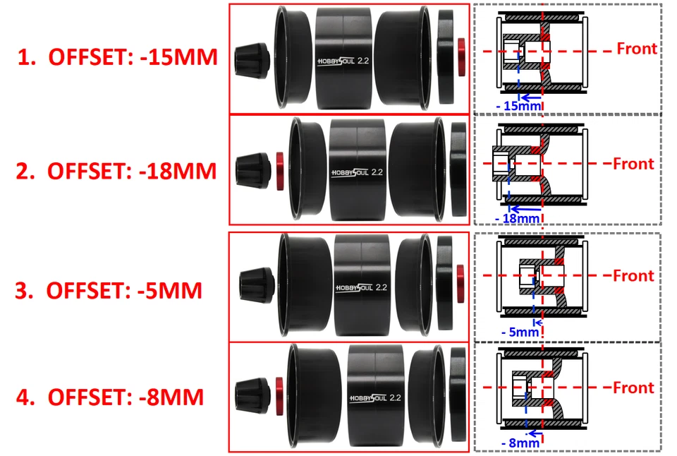 2x RC 2.2 Beadlock Räder Einstellbare 4 Offsets Felgen Für RC Mud Crawler TRX4 - Bild 3 von 4