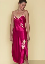 100% Silk Nightgown with Rose Details, NWT, Slip Dress, Nightgown 20038FUSA(L)