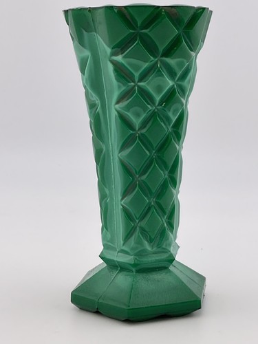 vintage czech malachite glass vase 4"