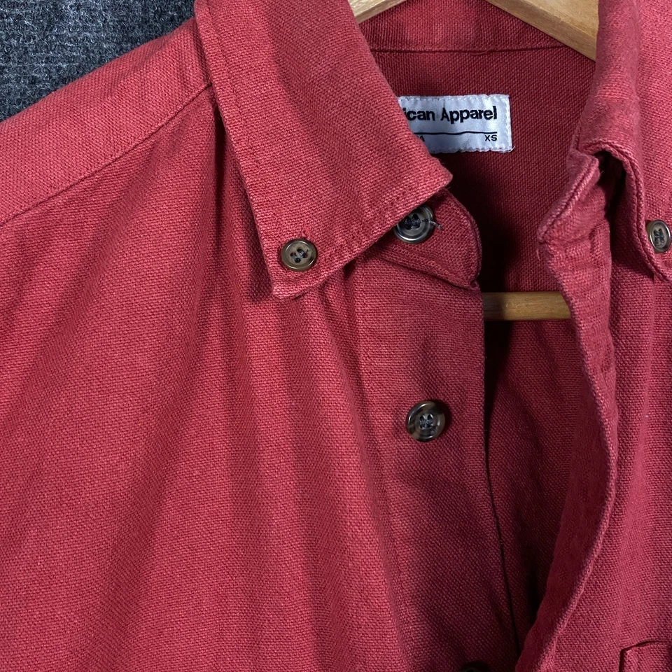 American Apparel Mens XS Long Sleeve Button Down Shirt Rust Heavy Twill Pocket - Image 4 of 4