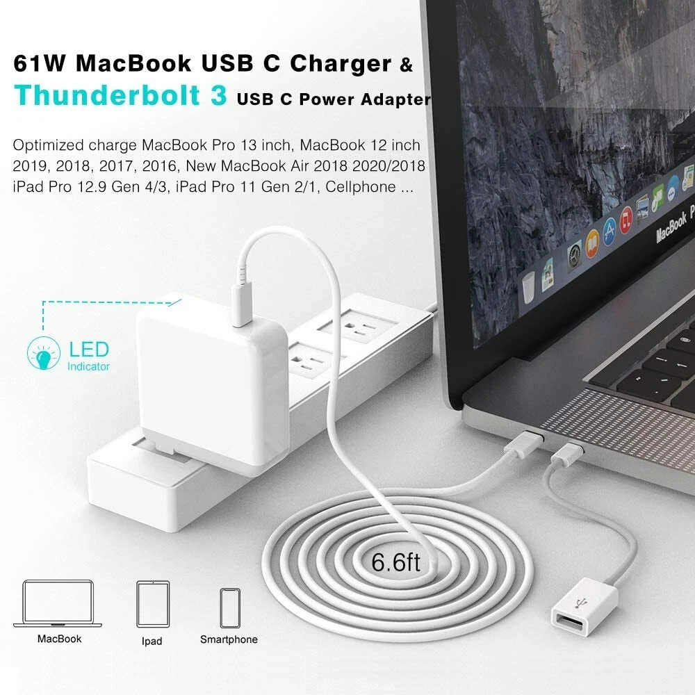 MacBook Pro Air iPad Pro 61W USB C Type C Charger Power Supply