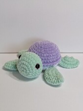 Purple  Green Pastel Sea Turtle - Crochet Stuffed Yarn Plushie - Handmade