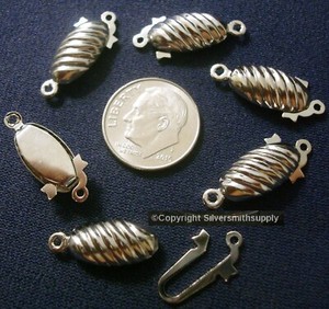 Authentic 6 Pearl clasps quality 7/8" swirl style oval safety pad white gold plated FPC253