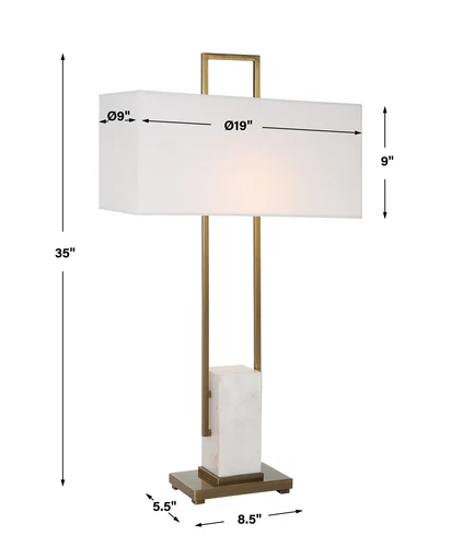 Modern Minimalist White Marble Rectangles Table Lamp 35 in Geometric Blocks Gold - Picture 3 of 8