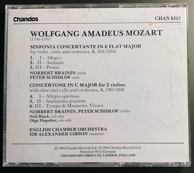Mozart - Sinfonia Concertante (Brainin, Schidlof/ECO) CD, Album | eBay