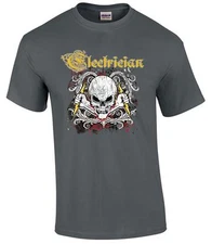 Electrician Electrical Worker Occupation Skull Lightning Bolt T-Shirt