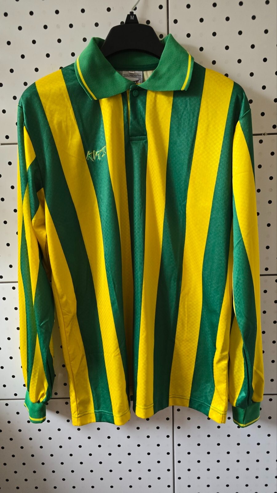 Vintage KITS Club Soccer Home Shirt Long Sleeve Fan Wear Yellow-Green Size 44