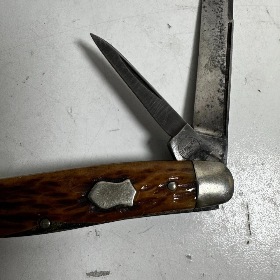 Cuchillo plegable vintage Remington UMC R1913 mango de madera bloqueo de dos hojas Foto 3 de 4