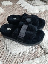 Ugg Women's Fluffita Platform Shearling Fur Sandals Sz 9 Black Slip On Slide
