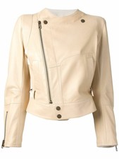 Chloé Chloe Paris Beige Leather Biker Jacket Size F 40 Uk 12 Us 8