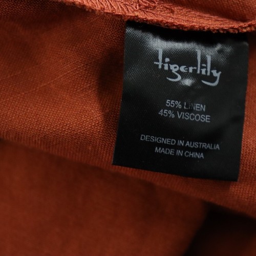 Tigerlily Lina Midi Skirt Size 8 Flare Terracotta Linen Viscose Circle Pleated - Picture 4 of 14
