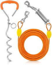 Petbobi Dog Tie Out Cable and Stake, 50ft Heavy Duty Dog Leads for Yard  4in...