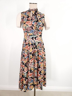 Zara Dress Mock Neck Swing Midi Dress Womens Size Medium Floral Sleeveless