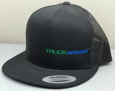 Men’s TRUCK WINGS SnapBack Hat Flat Bill Trucker Black Mesh TRUCKWINGS Yupoong