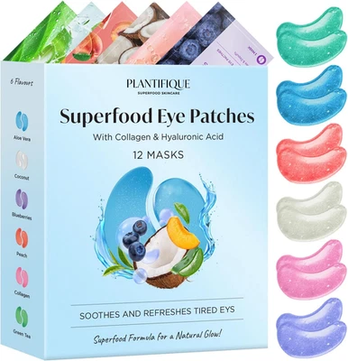 Plantifique Superfood under Eye Masks – 12 Pairs Anti-Wrinkle Gel Patches with H