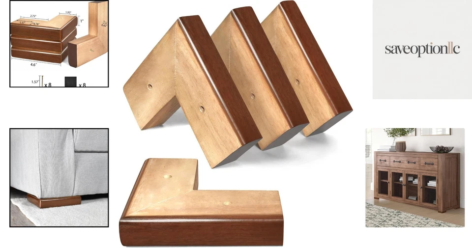 Risers de sofá de madeira duráveis em forma de L - Melhore o conforto e a limpeza - Conjunto de 4 - Imagem 2 de 4