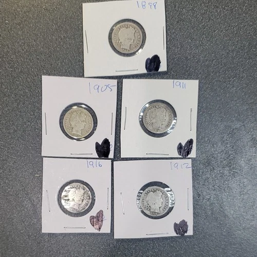 Barber Dime Silver 10C Lot of 5 Coins  #284