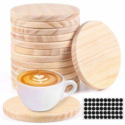 14pcs Unfinished Wood Coasters, 4 Inch Round Blank Wooden Natural 