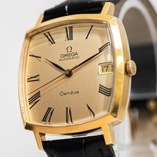 Vintage 1973 **NEAR MINT** OMEGA Geneve Cal.1012 Automatic Gold Roman 32mm Men's