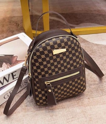 Mini Backpack Crossbody Bag Brown Monogram Print Small Travel Purse