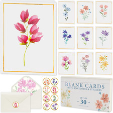 30 Blank Cards with Envelopes Set 4X6 Inch – Minimalistic Floral Design with Gol